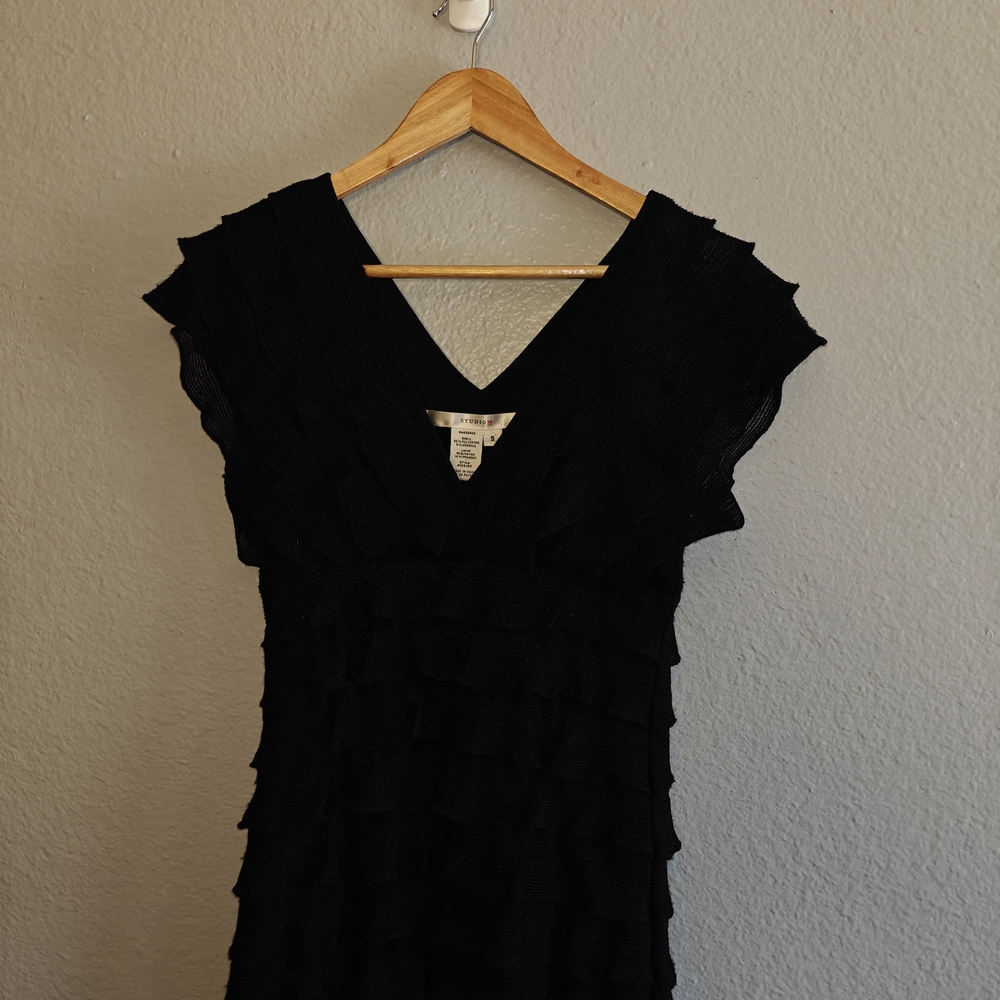 Studio M Black Ruffled Tiered Mini Dress Size M - Picture 2 of 9
